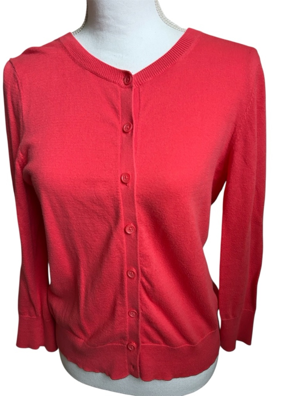 LOFT Coral Button-Up Lightweight Cardigan